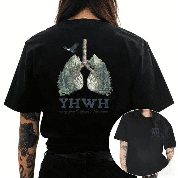 Cozymy Women's "YHWH Every Breath Speaks His Name" Nature Lungs Graphic Short Sleeve Crew Neck T-Shirt Casual Cotton Top