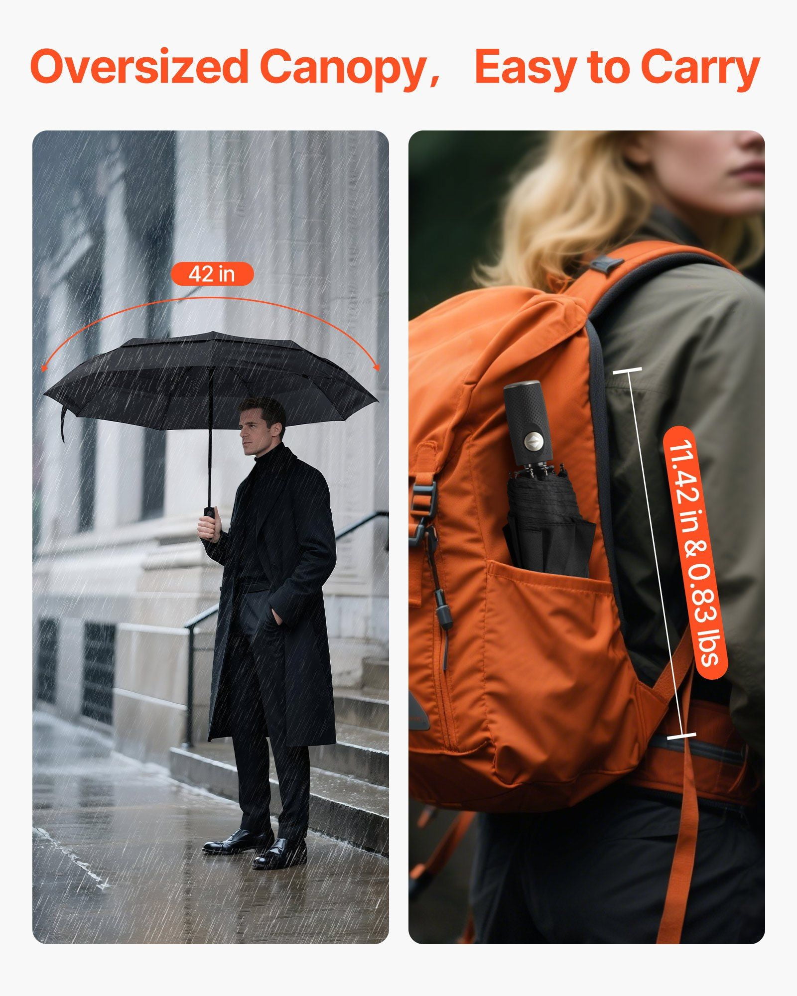 Auto Open/Close Travel Umbrella - 42" Compact, Lightweight & Windproof for Rain & Sun