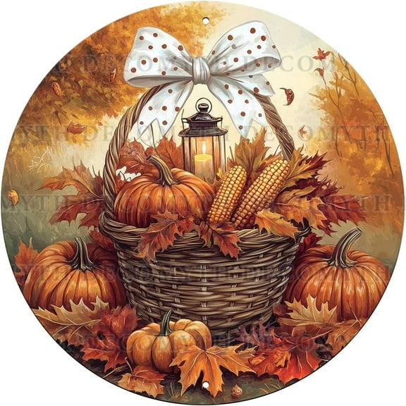Retro Pumpkin Round Tin Sign Vintage Harvest Thanksgiving Day Metal Poster Nostalgic Fall Door Decor Decorations for Home Wall Art Rustic Farmhouse Porch Kitchen Farm Yard 8 * 8inch
