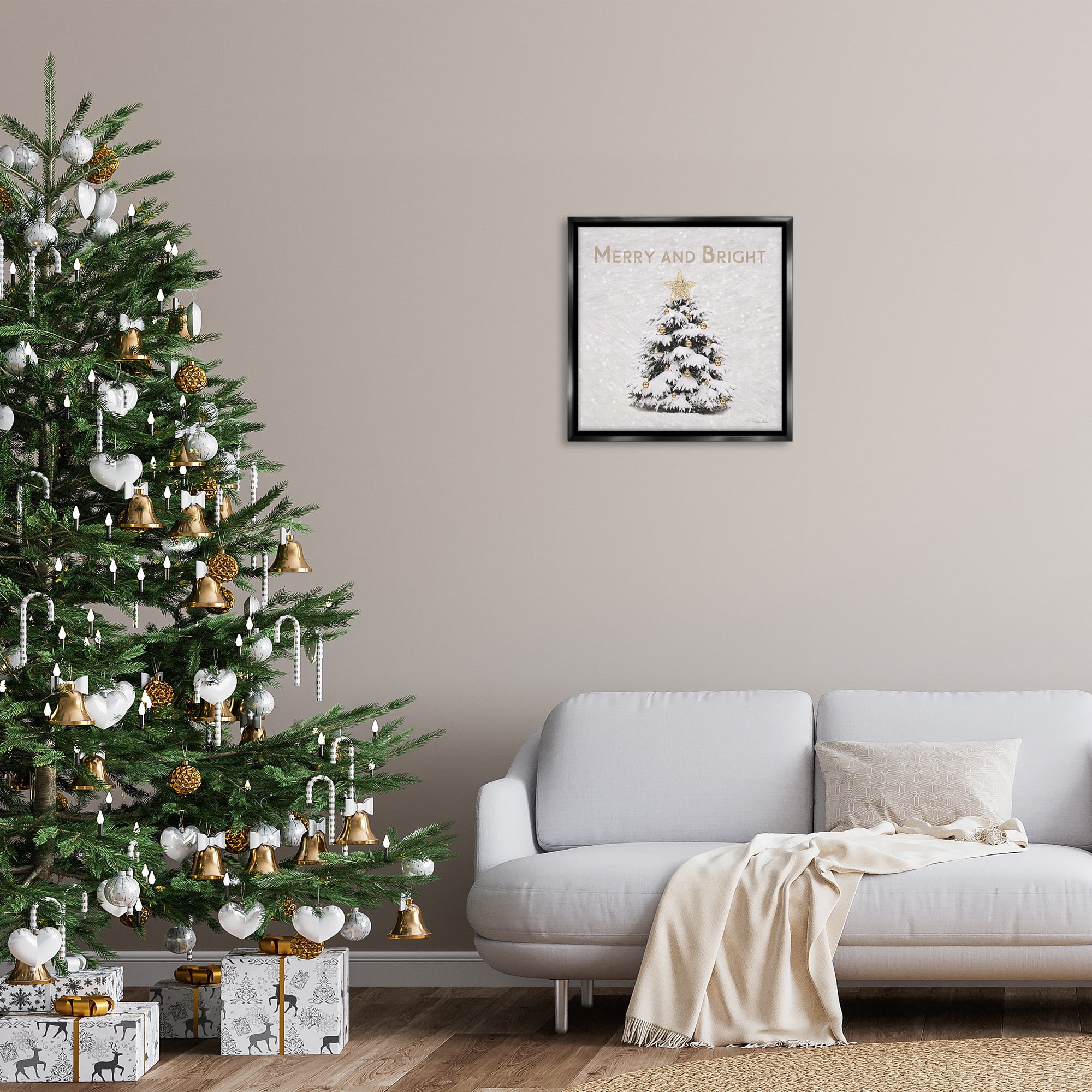 Stupell Industries Merry & Bright Scene Holiday Painting Black Floater Framed Canvas Art Print Wall Art, 25 x 25