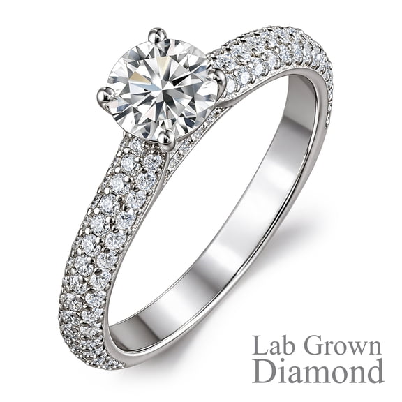 JeenMata 1 Carat Round Brilliant Cut Lab Grown Diamond Micro Pave Set Engagement Ring - Vintage Style Promise Ring in 18K White Gold Plating for Women
