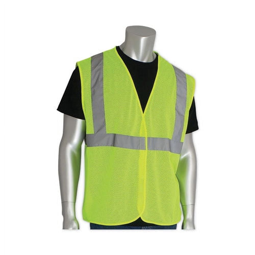 ANSI Class 2 Four Pocket Zipper Safety Vest, Polyester Mesh, 3X-Large, Hi-Viz Lime Yellow | Bundle of 10 Each