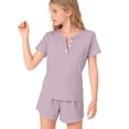 thumbnail image 6 of Ruyang 2 Piece Outfits for Girls Solid Button Short Sleeve Tops and Wide Leg Shorts Sets Summer Athletic Jogger Clothes, 6 of 9