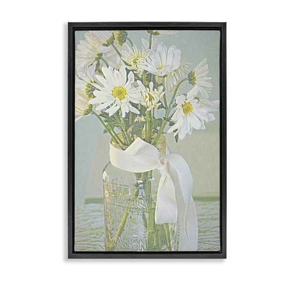 Stupell Industries Faded Daisies Jar Botanical & Floral Painting Black Floater Framed Art Print Wall Art, 17 x 25