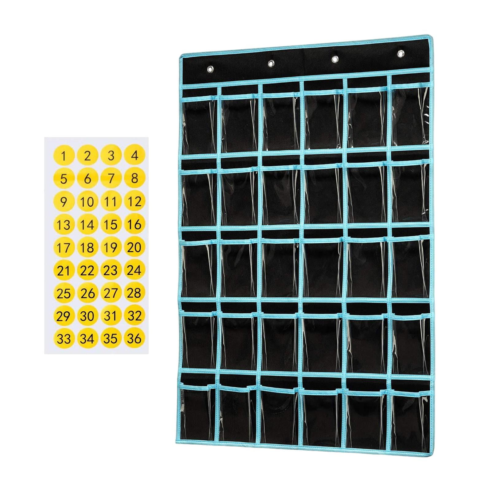 Numbered Pocket Chart Organizer - Hanging Classroom Phone & Sundry Storage, Blue Cloth, 66x65cm, With 30+ Pockets