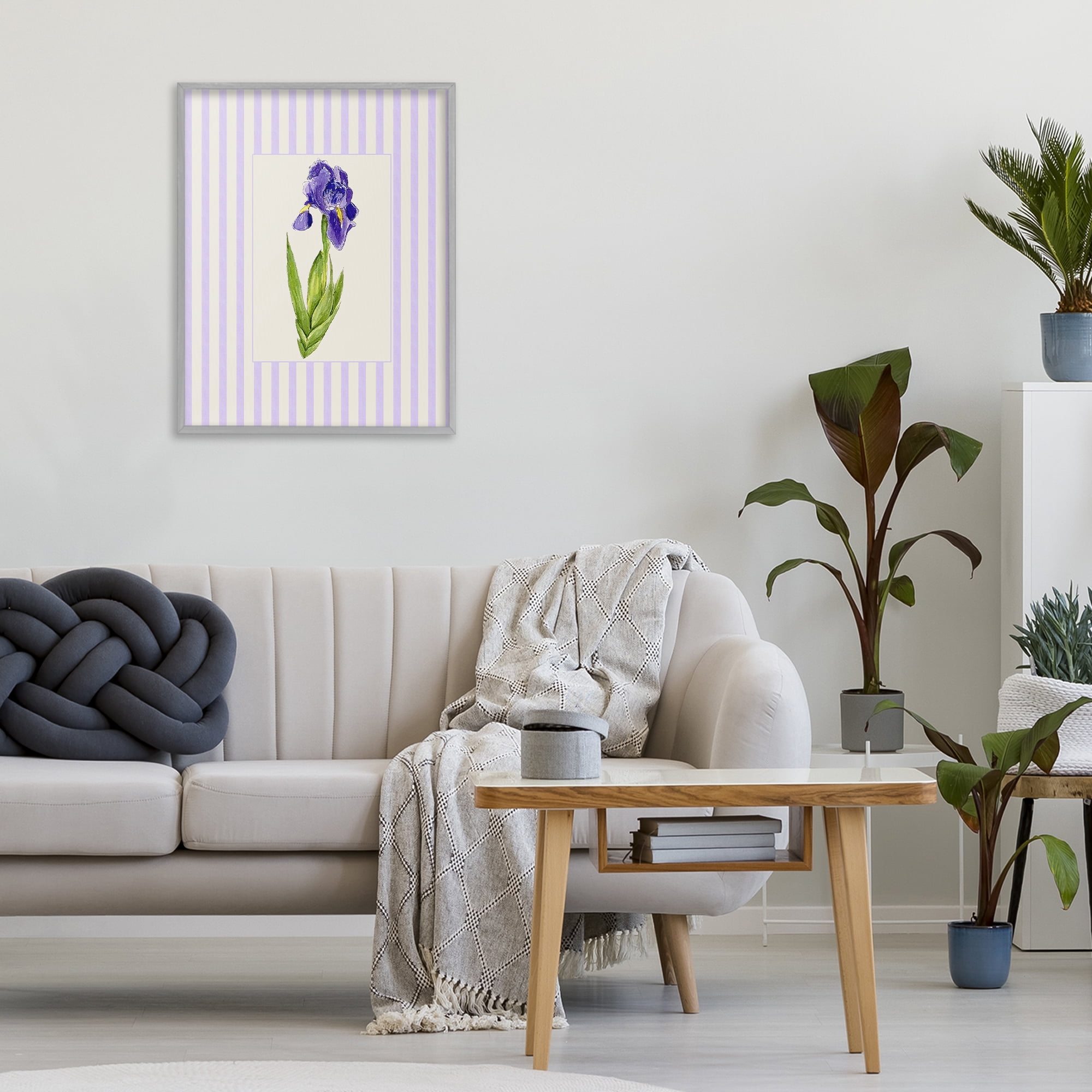 Purple Stripe Iris Gray Framed Giclee Art, design by Lisa Wehmeyer