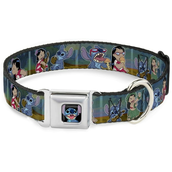 Disney Pet Collar, Dog Collar Metal Seatbelt Buckle, Lilo Stitch Scene Blocks, 16 to 23 Inches 1.5 Inch Wide