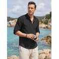 thumbnail image 3 of COOFANDY Men's Long Sleeve Cotton Linen Henley T-Shirt - Hippie Casual Beach Tee, 3 of 8