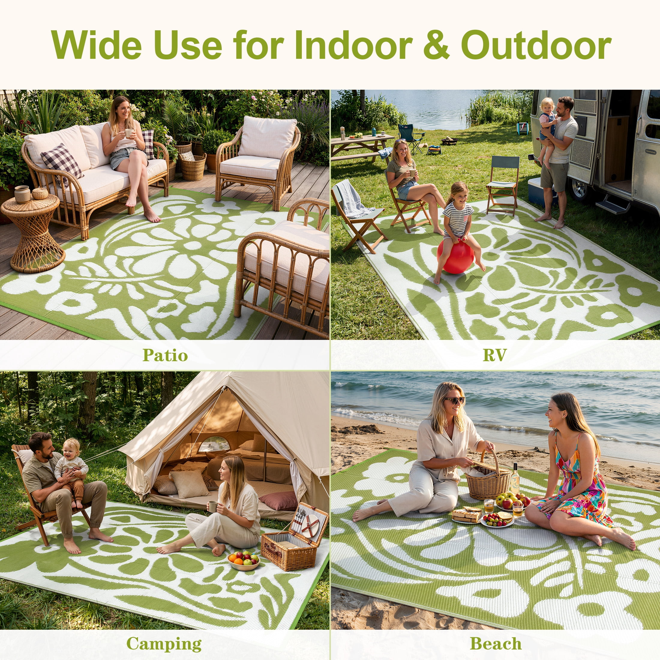 Moynesa 6'x9' Outdoor Rugs Waterproof, Plastic Straw RV Rugs for Outside, Large Portable RV Outdoor Rugs for Camping, Reversible Flower Picnic Mat for Camper Garden Tent