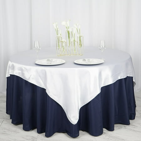 

72 x 72 White Seamless Satin Square Tablecloth Overlay - Pack of 1 Overlay