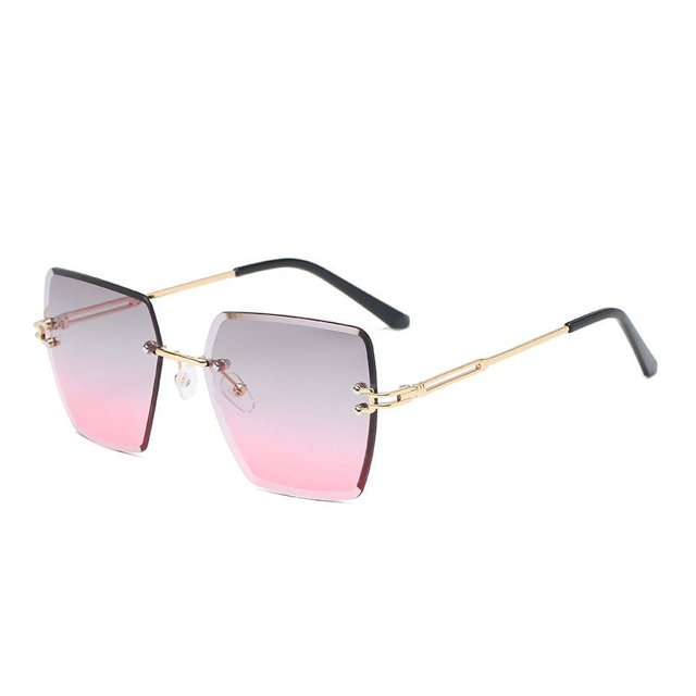 Trendy UV Protection Sunglasses: Oversized Rimless Irregular Metal Outdoor Hiking Eyeglasses for Women