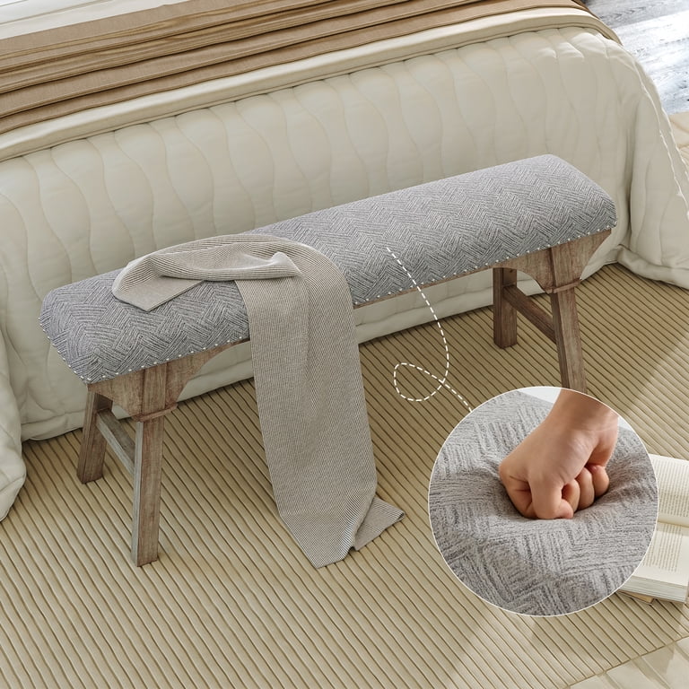 HLR Modern Upholstered End of Bed Bench, Gray photo 5
