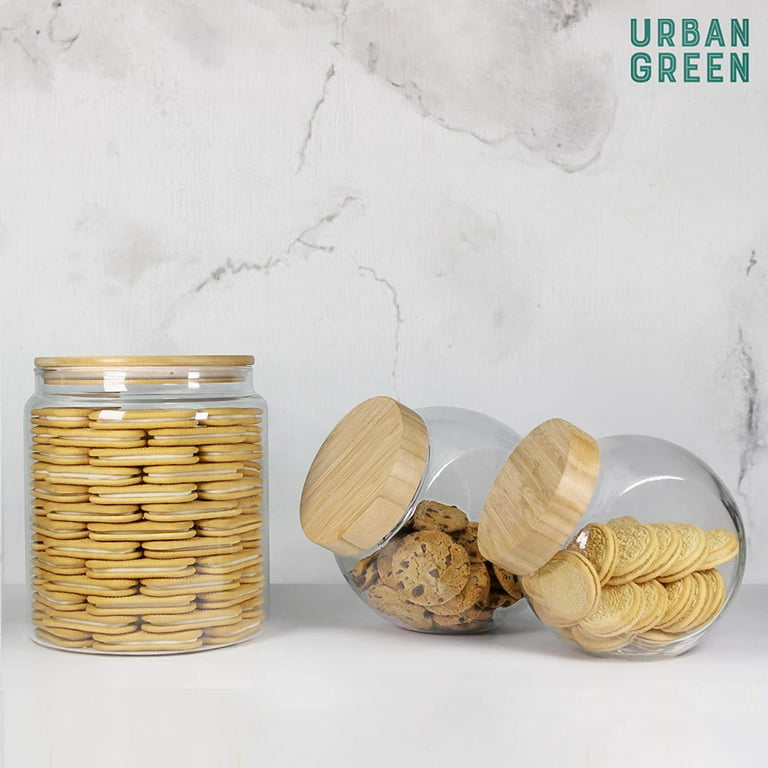 SOUL ONE 17oz (500 ML) Small Stackable Glass Cookie Jar with Wide Mouth  Airtight Wooden Lid