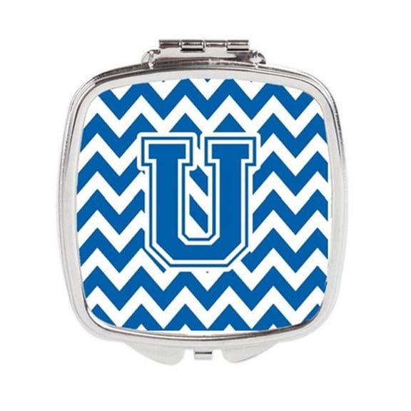 Carolines Treasures Letter U Chevron Blue & White Compact Mirror - Blue & White - 3in. H x 0.3in. W x 2.75in. L