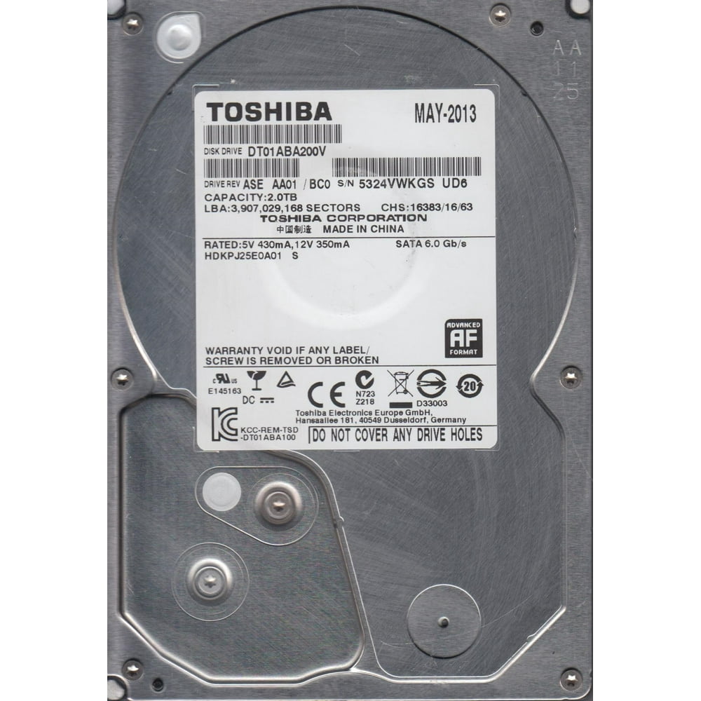 DT01ABA200V, AA01/BC0, HDKPJ25E0A01 S, Toshiba 2TB SATA 3.5 Hard Drive