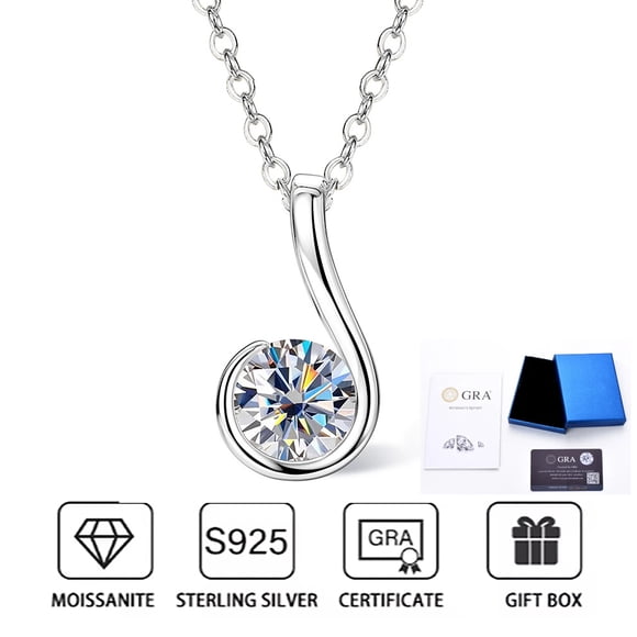 Genuine Moissanite Sterling Silver 1.0 Carat True Love Pendant Necklace, Adjustable 17-18 Inch, Fine Elegant Jewelry Gift for Women