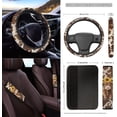 thumbnail image 3 of Yuyamidu Brown Cow Print Car Front Seat Covers Set of 12 Cute Steering Wheel Cover Seat Belt Pads Armrest Prorector Trash Bin Sunglass Pocket Rear View Mirror Cover Coasters Wrist Key Chain, 3 of 7