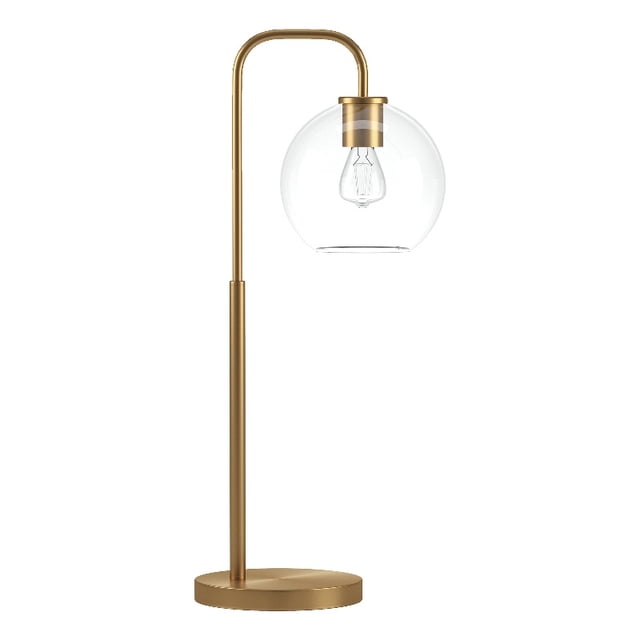 Henn&Hart Modern Metal Arc Table Lamp with Globe Shade in Gold/Clear