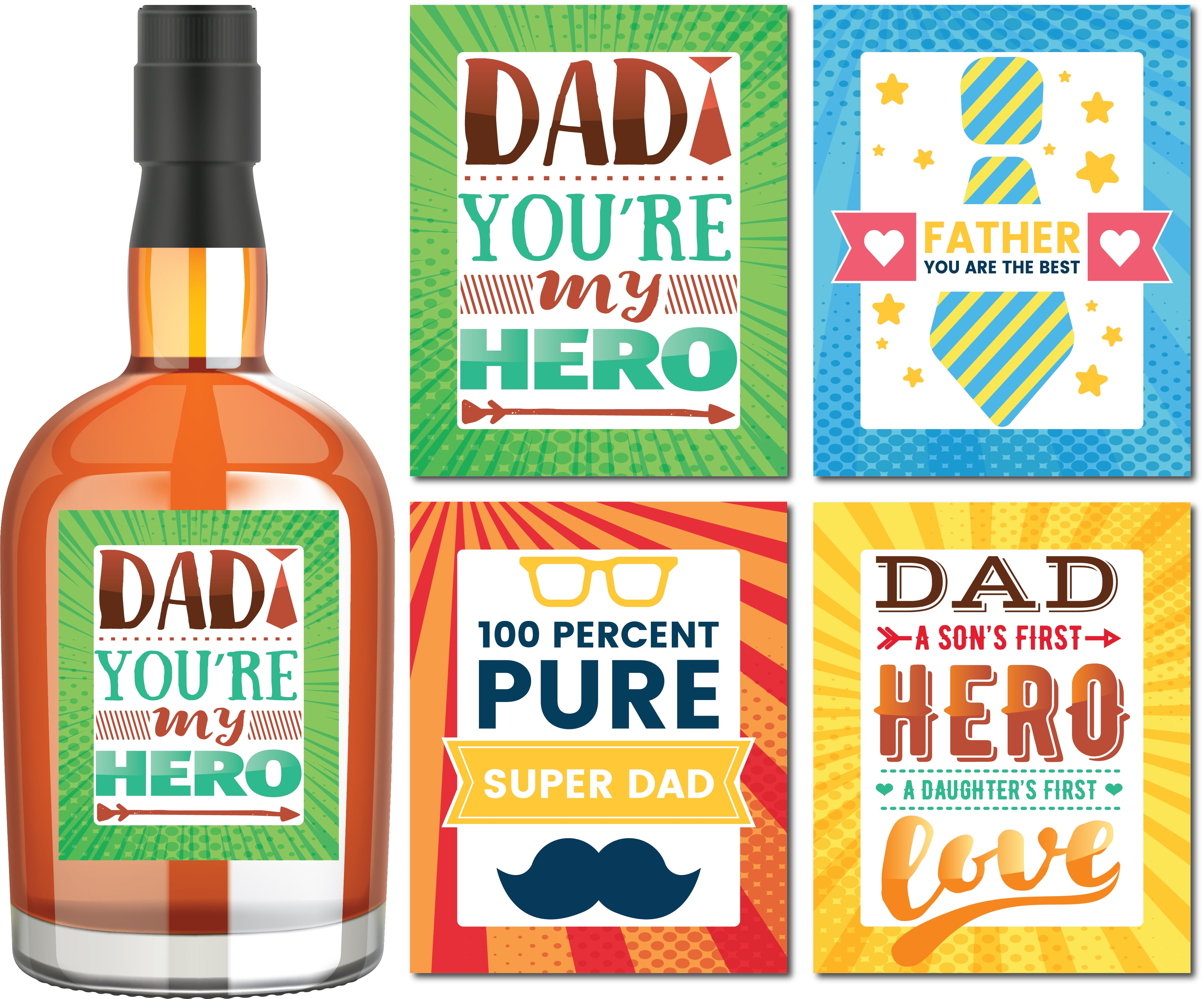 Father's Day Wine Bottle Labels (4 Pcs) Wine Labels, Wine Labels for Bottles, Liquor Stickers ...