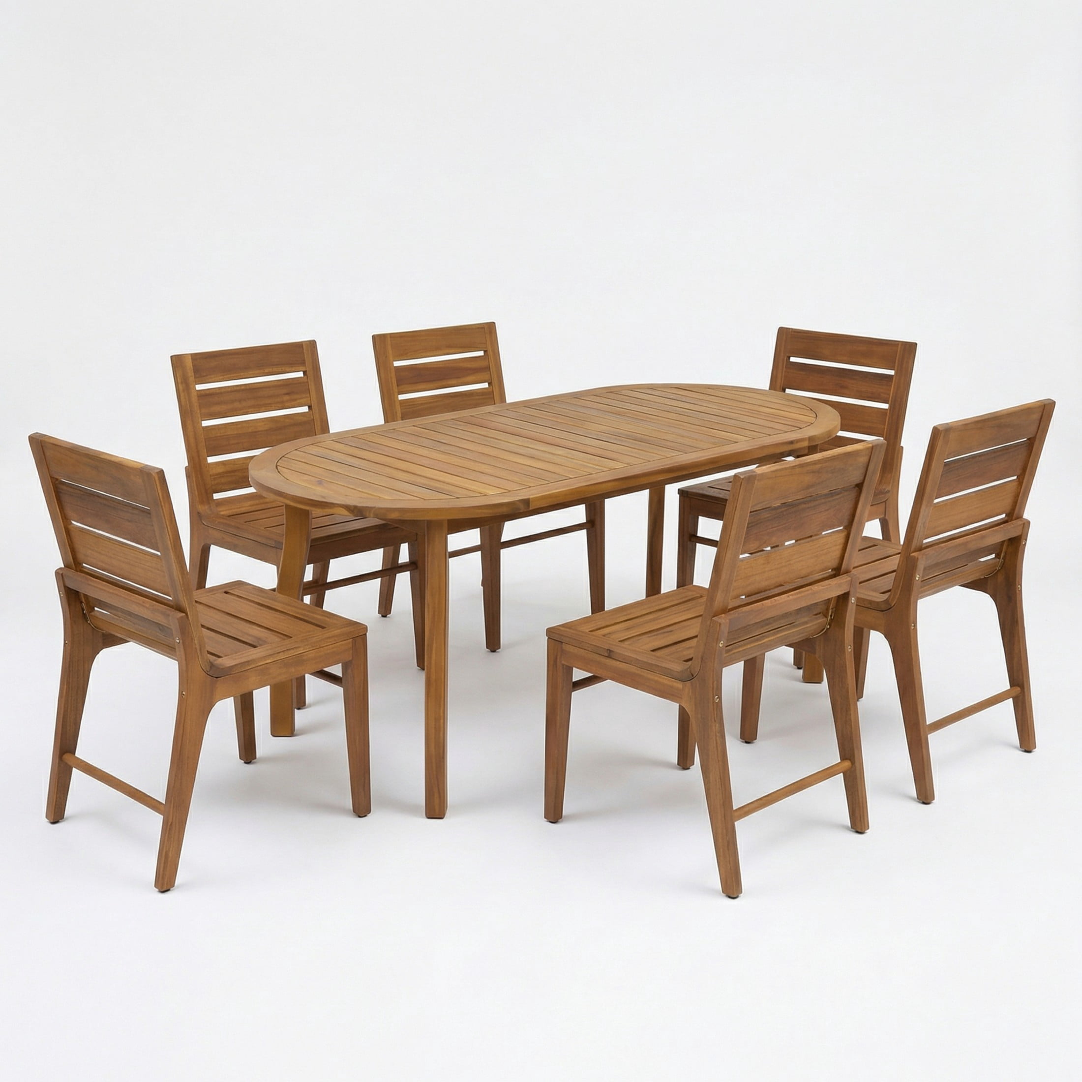 Christopher Knight Home 7-Piece Outdoor Slatted Dining Set, 70" Oval Table and Chairs, Teak Finish