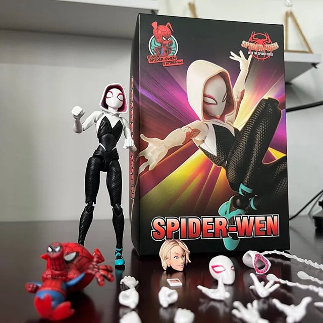Figura de acción de Super Gwen Figrue SpiderMan SHF SpiderMan, Gwen Stacy Into The Spider-Verse, juguetes de modelos Gwen, regalos de cumpleaños Fivean unisex