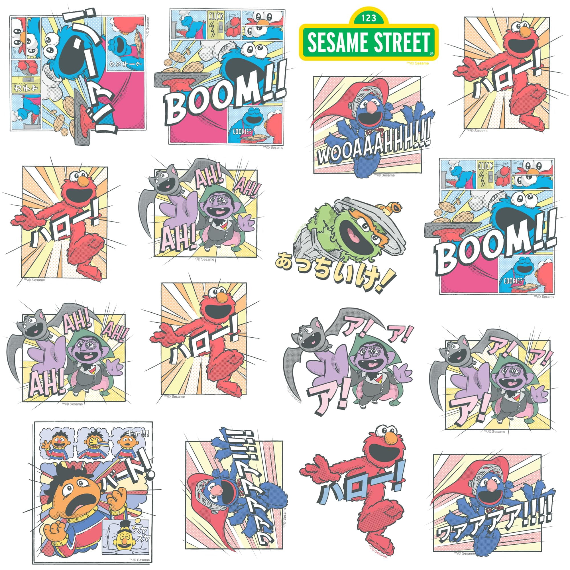 Sesame Street Manga 150ct Vinyl Sticker Pack  Anime-Style Waterproof Die-Cut Stickers Featuring Elmo, Grover, Bert, Oscar  Laptop, Water Bottle, Scrapbooking, Tablet