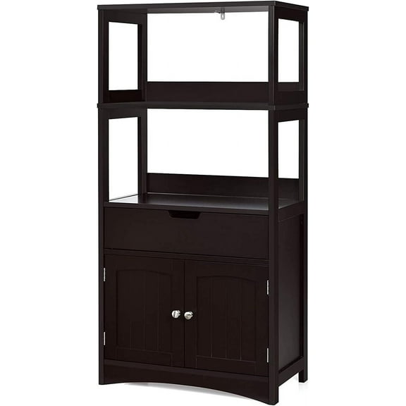 LDAILY Storage Cabinet, 24" L x 13" W x 48" H Floor Cabinet with 2 Shelves, 1 Drawer and a 2-Door Base Cupboard, Microwave Cart with Storage Cabinet for Entryway, Kitchen, Bathroom (Espresso)