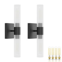 Ralbay Black Wall Sconces Set of 2,Modern Indoor Wall Sconce Bathroom Vanity Light Fixture Bathroom Sconces Wall Lighting with Frosted Glass Shade for Bedroom Stairs(Bulbs Included)