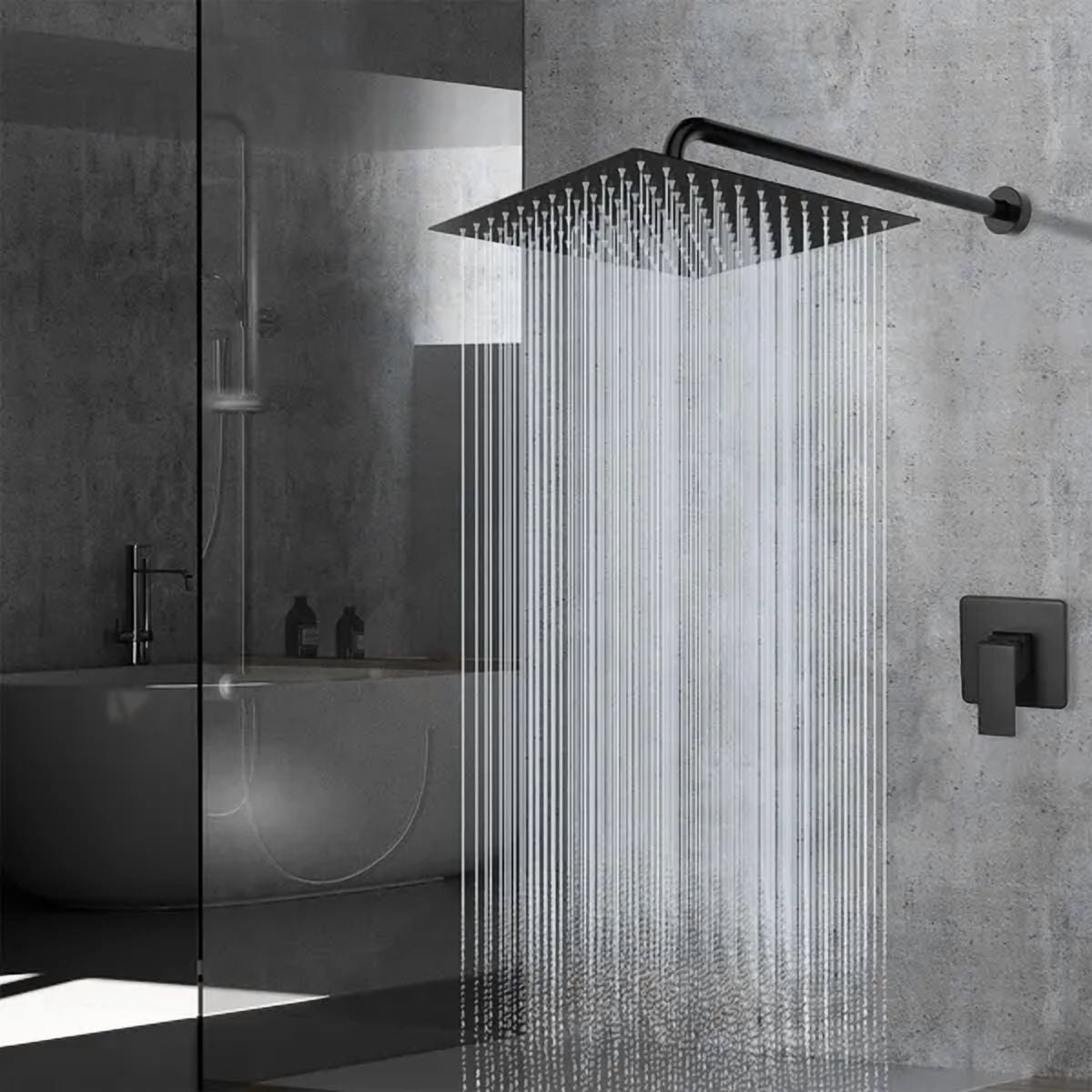 16 Inch Oversize Stainless Steel Rain Shower Head - Matte Black High Pressure Shower Head, Square Rainfall Showerhead - Waterfall Full Body Coverage - Universal Ceiling or Wall Mount