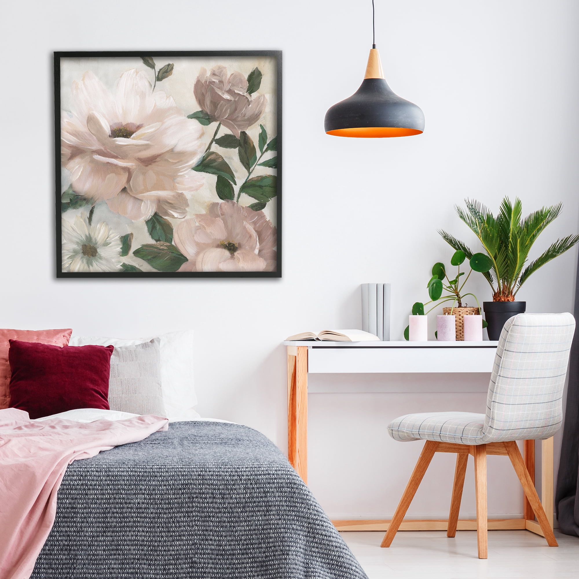 Stupell Industries Budding Blush Peonies & Leaves Black Framed Giclee Art, design by Nan