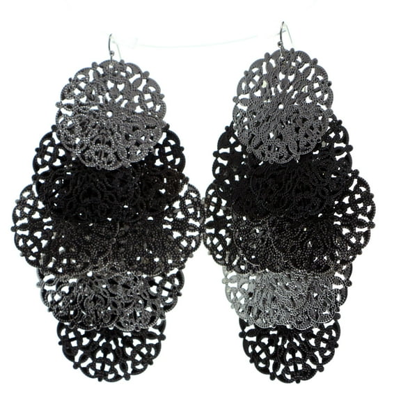 Large Multi-Tier Filigree Disc Dangle Earrings For Women Silver-Tone