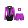 thumbnail image 2 of Haitryli Kids Girls Gymnastics Leotard with Shorts Long Sleeve Athletic Dance Unitard Biketard with Hair Scrunchies Purple 12, 2 of 3