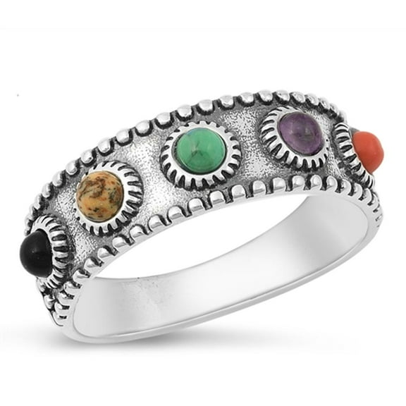 Simulated Turquoise Ring .925 Sterling Silver Oxidized Band Blue CZ Jewelry Female Size 9