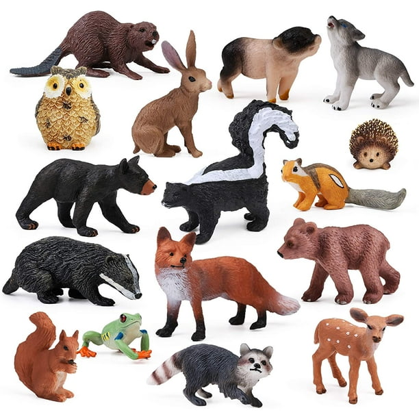 ShiYe toys store 16 figuras de animales del bosque para bebés, figuras de criaturas del bosque, juguetes en miniatura, adornos para tartas, adornos para cupcakes, regalo de cumpleaños para niños
