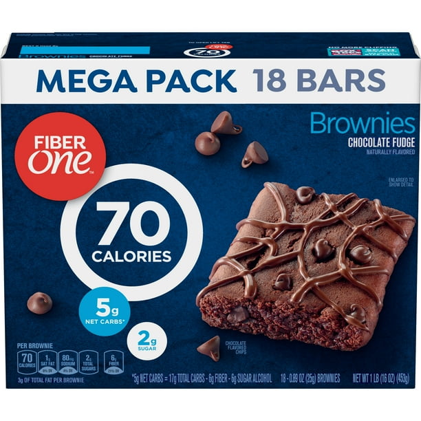 Fiber One 70 Calories Brownies, Chocolate Fudge, 18 Ct Mega Pack, 16 Oz