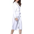 thumbnail image 2 of Lu's Chic Women's Waffle Robes Lightweight Wave Mid Length Bathrobe Belted Spa Robe with Pocket Sleepwear Tie Up Pure Long Sleeve Knit Knitted White Medium, 2 of 5