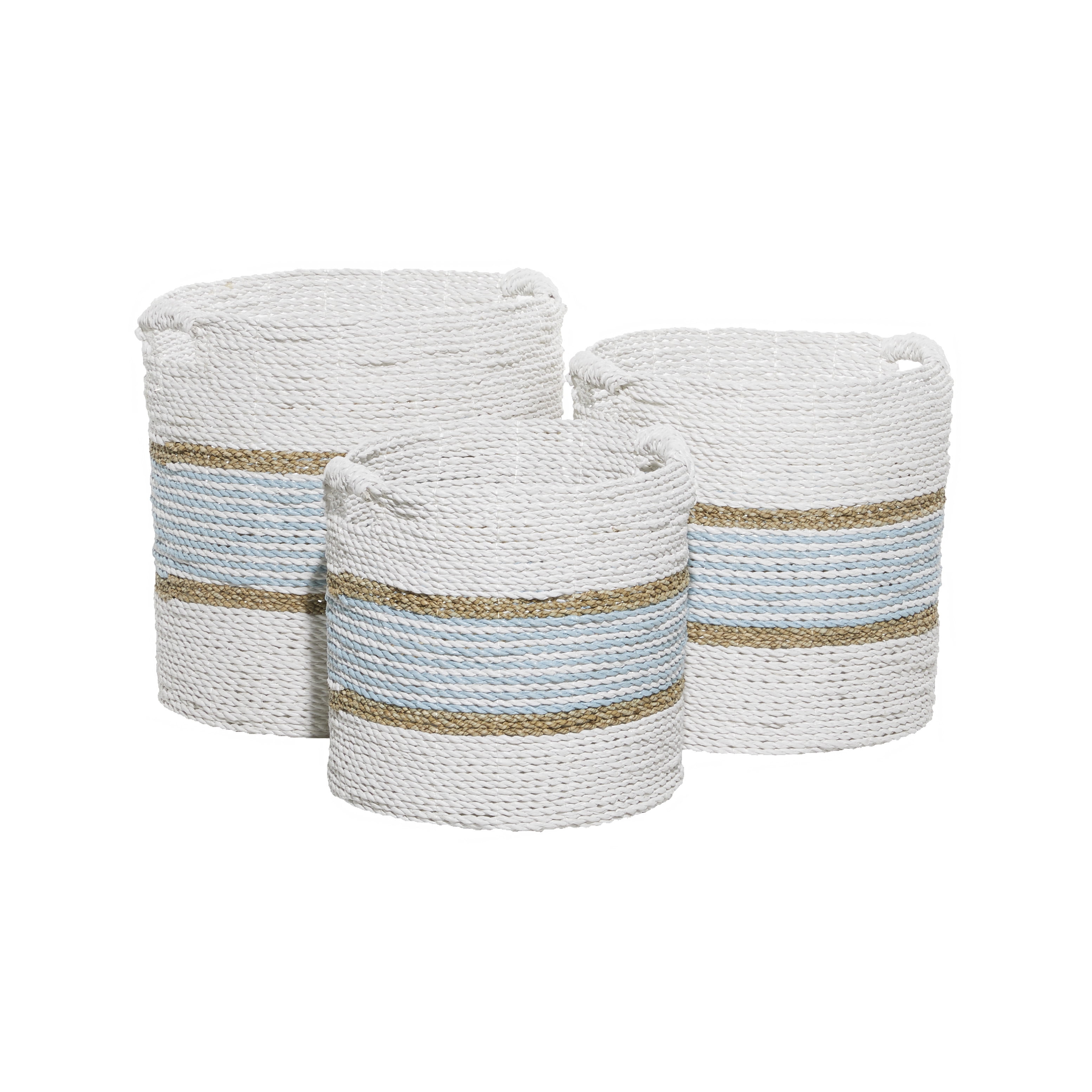 DecMode White Wood Coastal Storage Basket, Set of 3