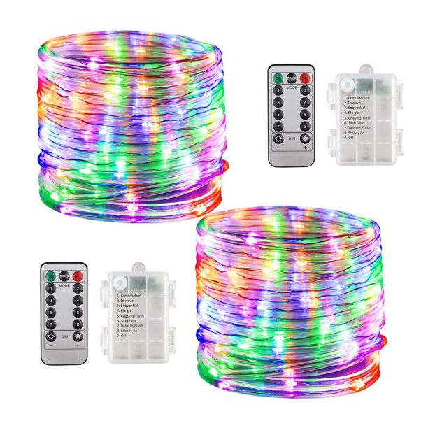 2 Pcs,16/32ft 50/100LED Copper Battery Powered Multi Color Changing
