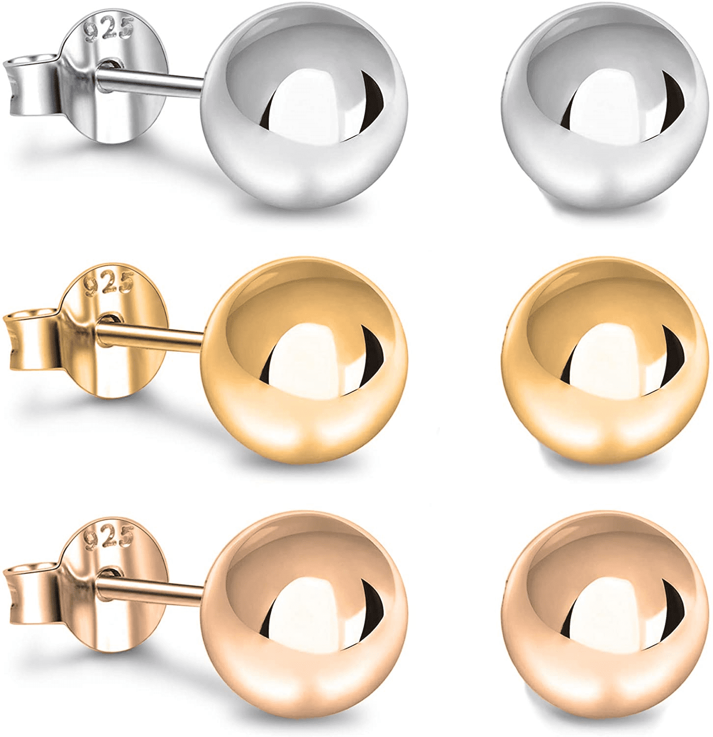 BUY 3 GET 1 FREE 925 sterling silver BALL "18k GOLD plated" studs earring UNISEX 