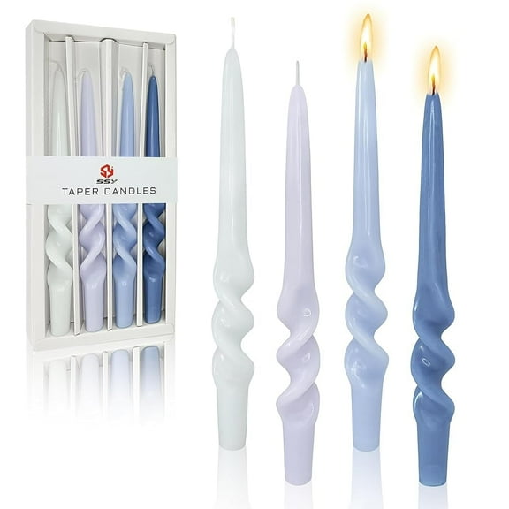 XINAOBAOLUO Blue Taper Candle Twist Candlesticks,9.3inches Long Tapered Candle Cute Candle Sticks Colorful Twisted Candles for Wedding Home Dinner Party Women Gift,Pack of 4
