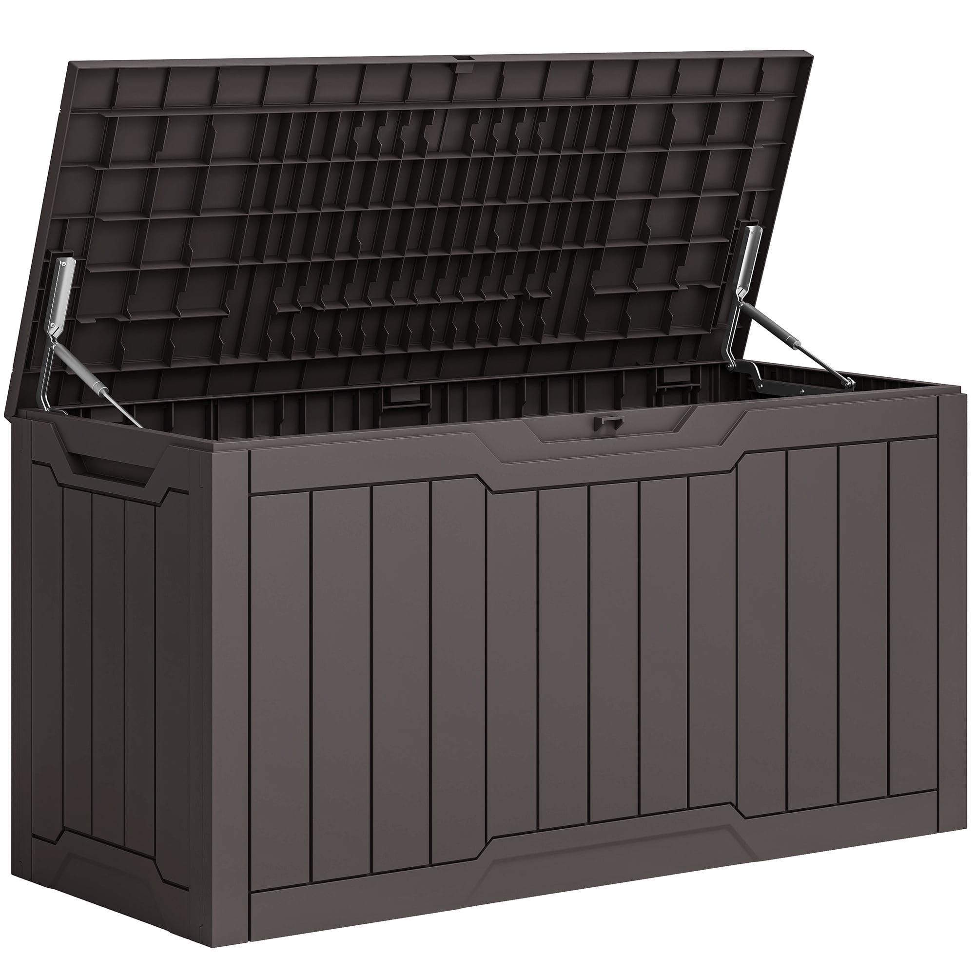 Dextrus 80 Gallon Large Resin Deck Box, Brown Waterproof Weather Resistant Outdoor Storage Box, Lockable Organizer for Patio Cushions, Garden Tools, Pool Accessories & Indoor Outdoor Essentials