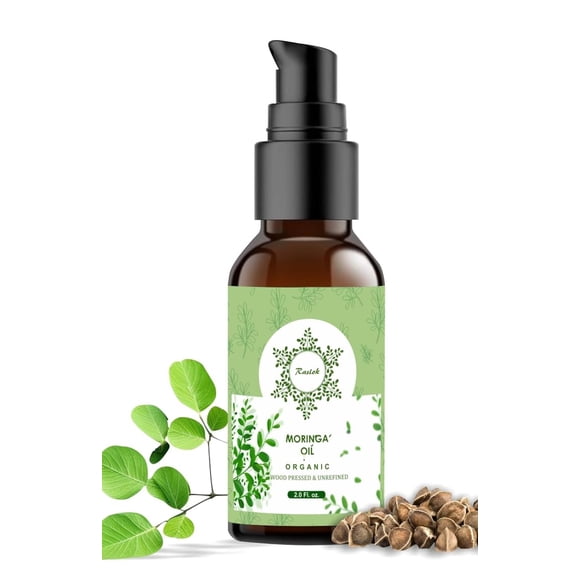 Raslok Aceite de Moringa puro prensado en madera para cabello facial y piel seca | Origen Extracto de Moringa Oleifera | Hidratante natural de aceite facial ligero 2 fl. onz.