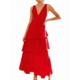 thumbnail image 2 of Robes de Demoiselle d'Honneur en Mousseline à Étages pour Femmes, Volants, Robes de Soirée Formelles Longues avec Plis, Rouge, TG, 2 of 8