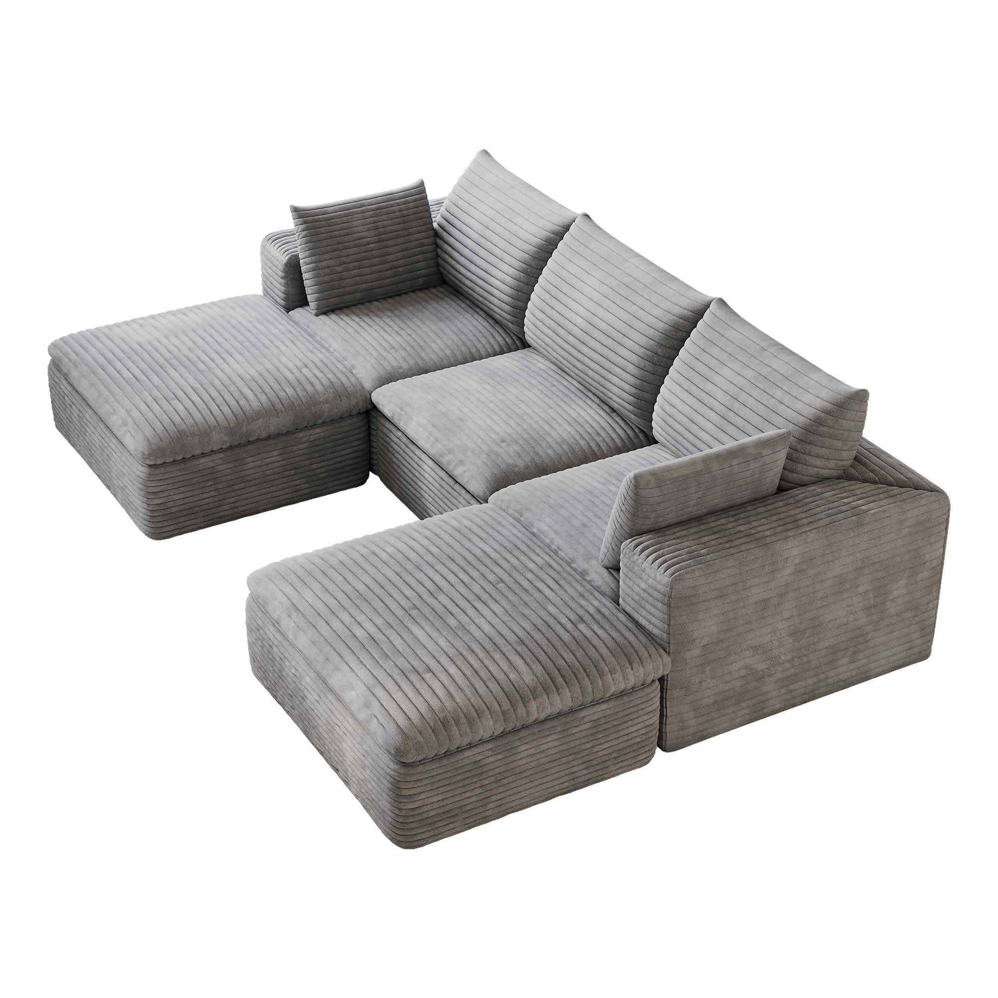 MAYEERTY 102.4 Inch Cloud Modular Sofa, Corduroy Deep Seat Couch with Double‑Layer Removable Cushions, No‑Assembly DIY Combination Sponge Sofa for Living Room Bedroom Conference Room Apartment