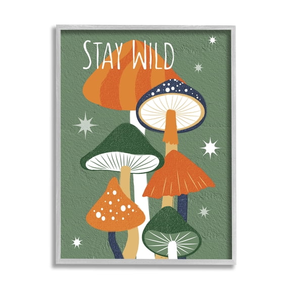 Stupell Industries Stay Wild Mushrooms Pattern Botanical & Floral Painting Gray Framed Art Print Wall Art, 24 x 30