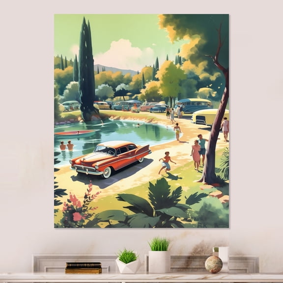 Designart "Beachside Classics 50 s Vintage V" Retro Car Metal Art Print