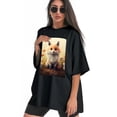 thumbnail image 3 of Plus Size Shirt for Women Black Tops for Women Short Sleeves Shirt for Women Fox T Shirt Crewneck Shirt for Women XL, 3 of 5