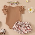 thumbnail image 6 of Myshe Newborn Baby Girl Western Outfit My First Rodeo Short Sleeve Ruffle Romper Skirt Headband Set Summer Clothes,Brown,0-3 Months, 6 of 7