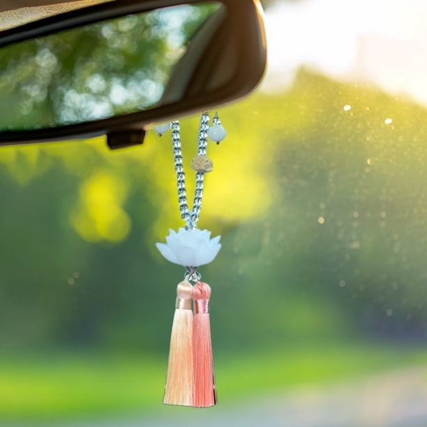 Decoración colgante del espejo retrovisor del coche | Adorno colgante de plástico tejido para el interior del automóvil | Artesanía texturizada única | Rosa Verde Azul Amarillo | 22x4x2cm | 1 Pieza