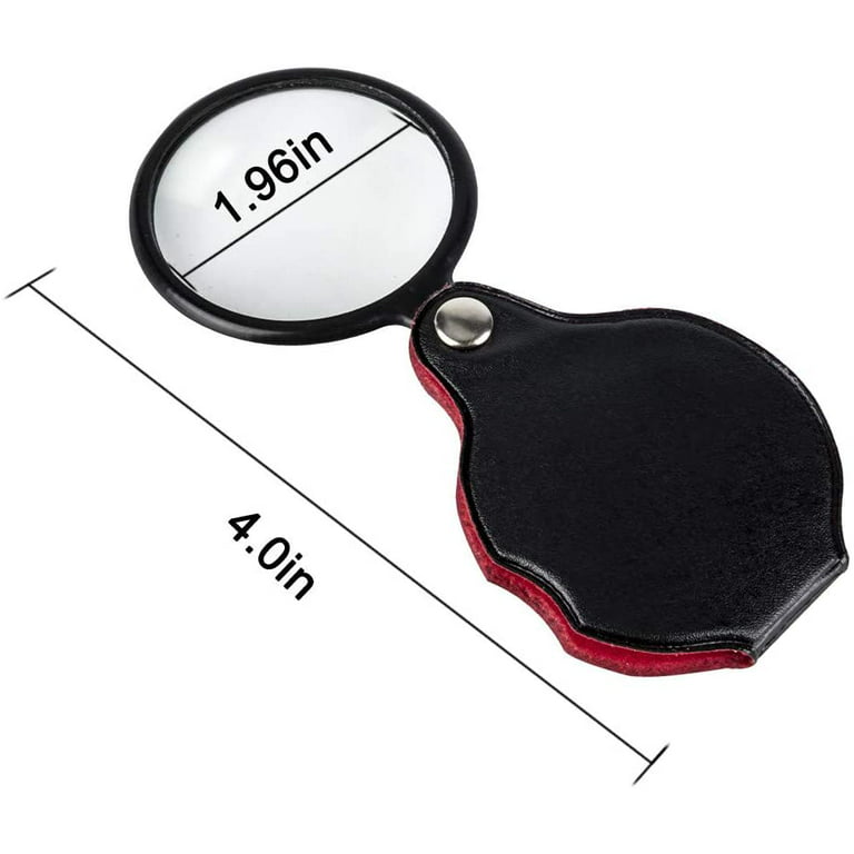 Wapodeai 2pcs 10x Small Pocket Magnify Glass Premium Folding Mini Magnifying Glass with Rotating Protective Leather Sheath Apply to Reading Science